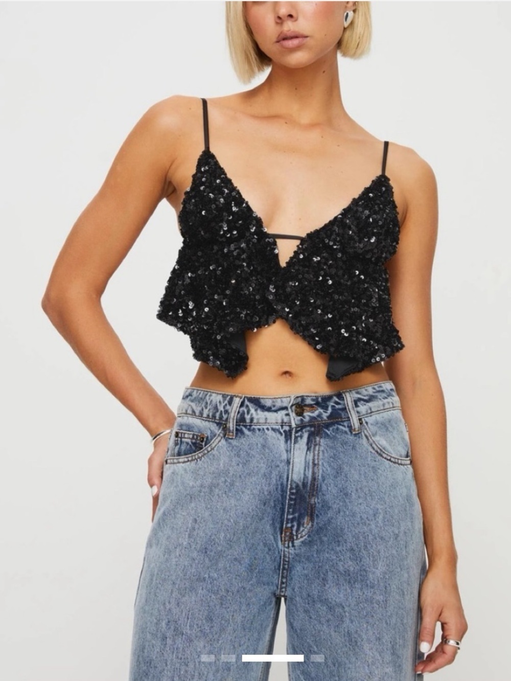 Princess Polly Black Satin Cami with Sequin Trim